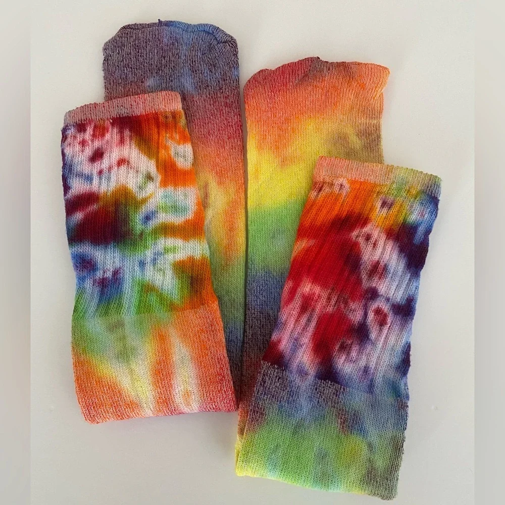 Tie Dye Socks Colorful Retro Boho Rainbow Cotton Blend Tube Handmade Sock Hippie